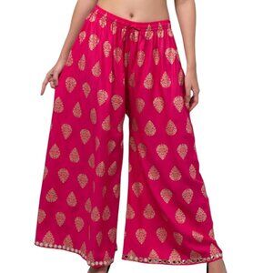 Indian Pink Sari Printed Boho Gypsy Wide-Leg Palazzo Pants Beach Pant XL